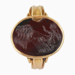 Antiker Ring aus 18 Karat Gold mit rotem Jaspis Edelstein