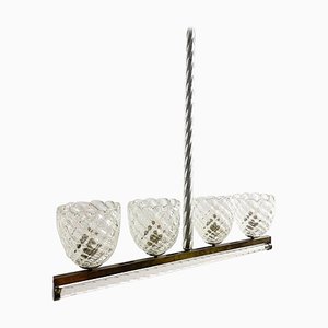 Lampadario a 4 braccia in vetro di Murano attribuito a Ercole Barovier, Italia, anni '30