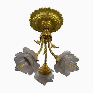 French Neoclassical Style Bronze and Glass Ceiling Light, 1920s