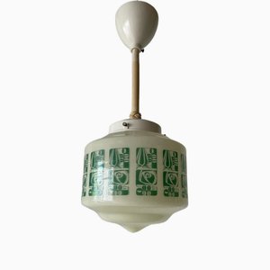 Lámpara de techo de cocina Art Déco pequeña con estampados en verde, Alemania, años 50