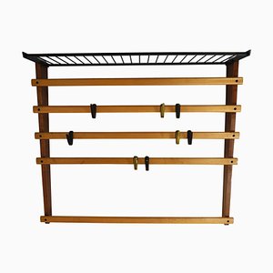Coat Rack with Hat Rack in Brass, Walnut and Beech attributed to Carl Auböck, 1950s