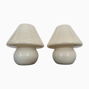 Swirl Murano Glass Mushroom Table Lamp, 1970s, Set of 2