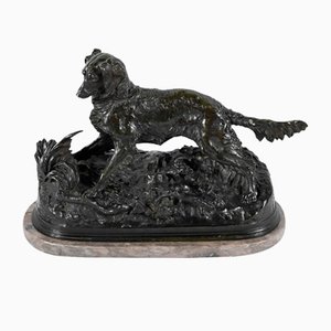 Pierre-Jules Mêne, perro de aguas, siglo XIX, bronce sobre base de mármol