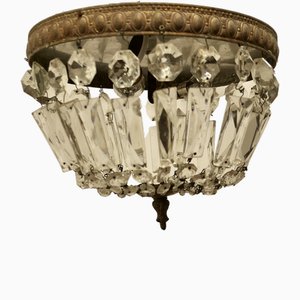 Small French Empire Style Crystal Basket Chandelier, 1920s