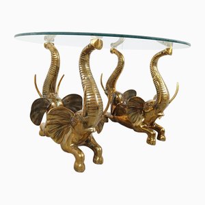 Vintage Brass Elephant Coffee Table, 1970s