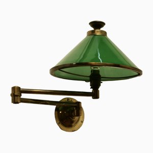 Lampada da parete allungabile in ottone e vetro verde, fine XIX secolo