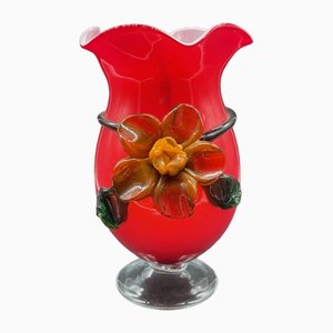 Jarrón de cristal de Murano rojo, años 50