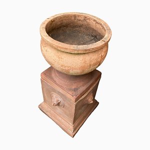 Large Vintage Terracotta Urn with Ornate Square Plynth
