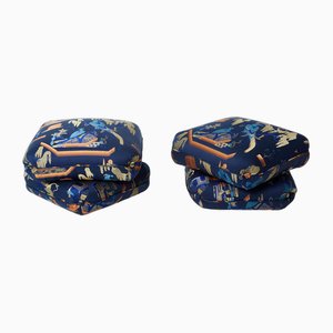 Ottomans in Blue Dedar Upholstery by Jacques Charpentier for Maison Jansen,1970s, Set of 2