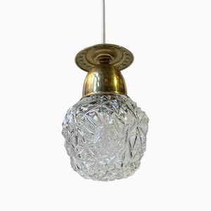 Vintage Italian Modern Pendant Lamp in Pressed Glass and Brass, 1960s