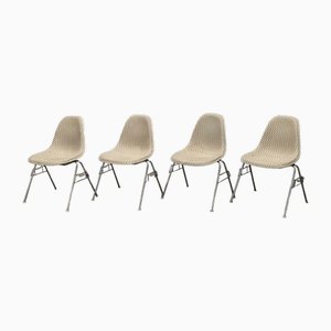 Mid-Century Fiberglass Side Stacking Chairs by Charles & Ray Eames with Chequered Pattern by Alexander Girard for Vitra, 1960s, Set of 4