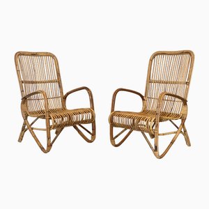 Vintage Wicker Armchairs in Bamboo, 1970s, Set of 2