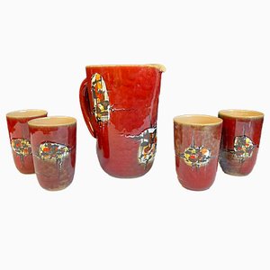 Jarra y tazas de cerámica de CE. AS, Albissola, Italia, años 50, Juego de 5