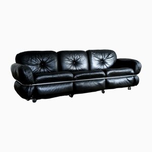 Schwarzes Ledersofa von Kurt Hvitsjö für Isku, Finnland, 1970er