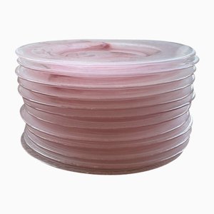 Pink Plates in Puffed Glass, 1960s, Set of 12