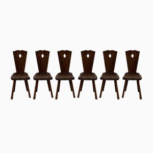 Chaises Popular Art Savoyard en Chêne, 1950s, Set de 6