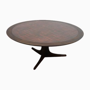Large Mid-Century Modern Coffee Table in Teak & Copper, 1960s