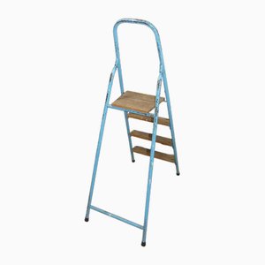 Industrial Blue Folding Ladder in Metal and Wood, 1950s