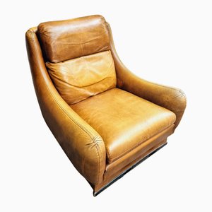 French Cognac Leather Armchair, 1970s