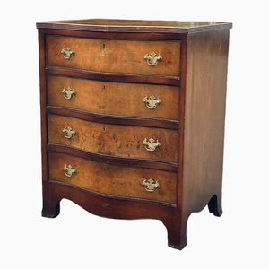Small Burr Walnut Chest of Drawers with Serpentine Front & Brass Handles