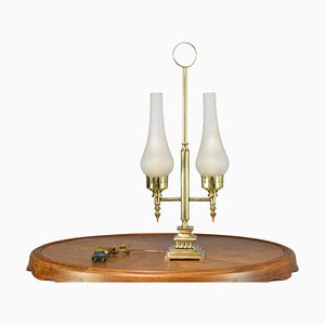Lámpara de mesa italiana doble de latón con asa, años 40