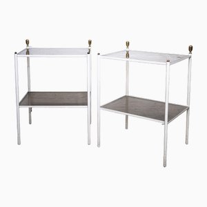 Vintage White Metal Bedside Tables with Brass Detail, 1960s, Set of 2