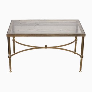 Vintage French Rectangular Coffee Table in Brass and Glass, 1960s