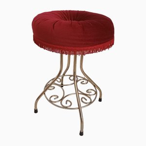Mid-Century French Style Dressing Table Stool in Wine Red Tassel Trim