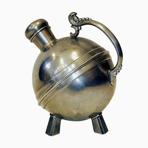 Vintage Art Deco Round Pewter Tea Pot, Norway, 1930s