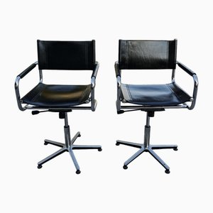 Drehstühle aus Leder & Stahl, 1980er