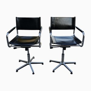 Swivel Chairs in Leather and Steel, 1980s, Set of 2