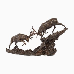 Hirsch-Kampf-Skulptur aus Bronze