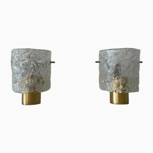 Ice Glass and Brass Sconces from Limburg, Germany, 1960s, Set of 2