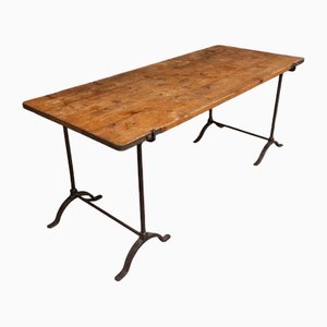 Industrial Desk with Wooden Top and Iron Trestles, 1930
