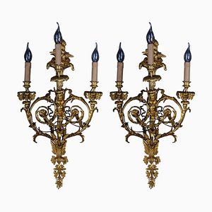 Grandes Appliques Louis XV en Bronze Doré, Set de 2