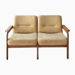 Mid-Century Two-Seater Sofa in Teak and Beige, 1960