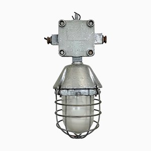 Large Industrial Cast Aluminium Cage Pendant Light from Polam Wilkasy, 1960s