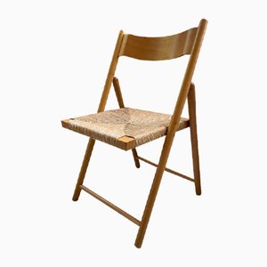 Beech and Straw Folding Chair, 1980s