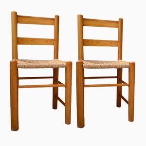 Straw and Pine Chair, Mountain Furniture by Charlotte Perriand, 1950s, Set of 2