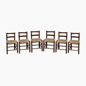 Straw and Oak Dining Chairs by Charlotte Perriand, 1950s, Set of 6