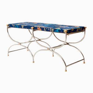 Steel, Brass and Jacquard Bench from Maison Jansen, 1960s