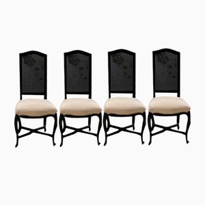 Black Lacquer Dining Chairs, 1970s, Set of 4