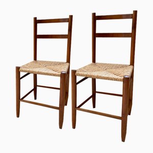 Straw and Beech Dining Chairs, 1950s, Set of 2