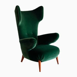 Wingback Chair in Green Mohair by Ottorino Aloisio for Colli, Italy, 1957