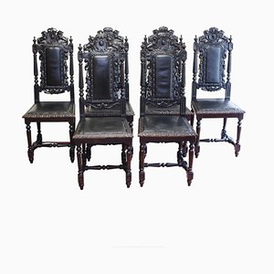 Vintage Victorian Hand-Carved Lion Dining Chairs, Set of 6