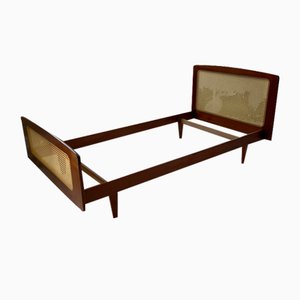 Teak and Cane Single Bed by Roger Landault, 1960s