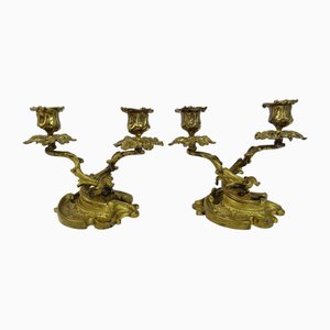 Antike französische Kerzenhalter aus Bronze, 1890, 2er Set