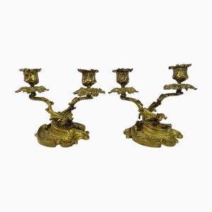 Candeleros franceses antiguos de bronce, 1890. Juego de 2