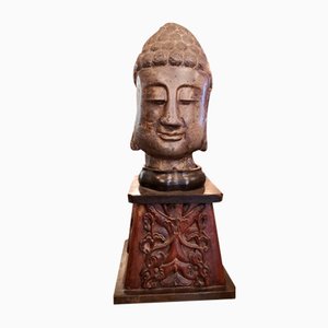 Kambodschanischer Künstler, Buddha Kopf Skulptur, 18. Jh., Stein