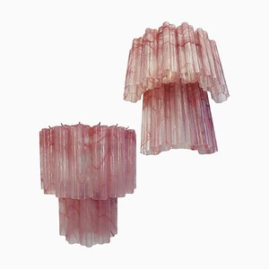 Apliques de pared de tubo de cristal de Murano con 13 tubos de vidrio de alabster rosa, años 90. Juego de 2